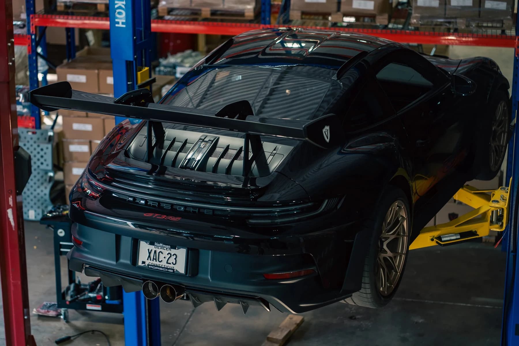 Porsche in a specialist performance workshop