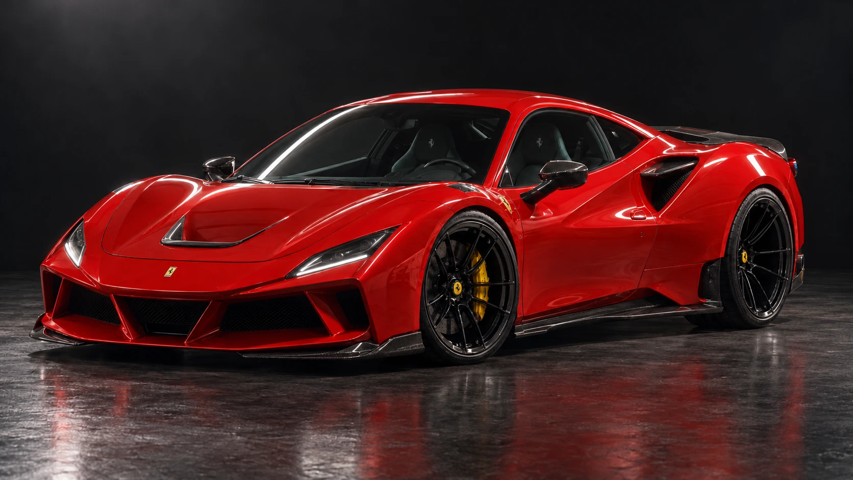 Red Ferrari F8 Tributo with NOVITEC N-LARGO bodywork: Low front three-quarter