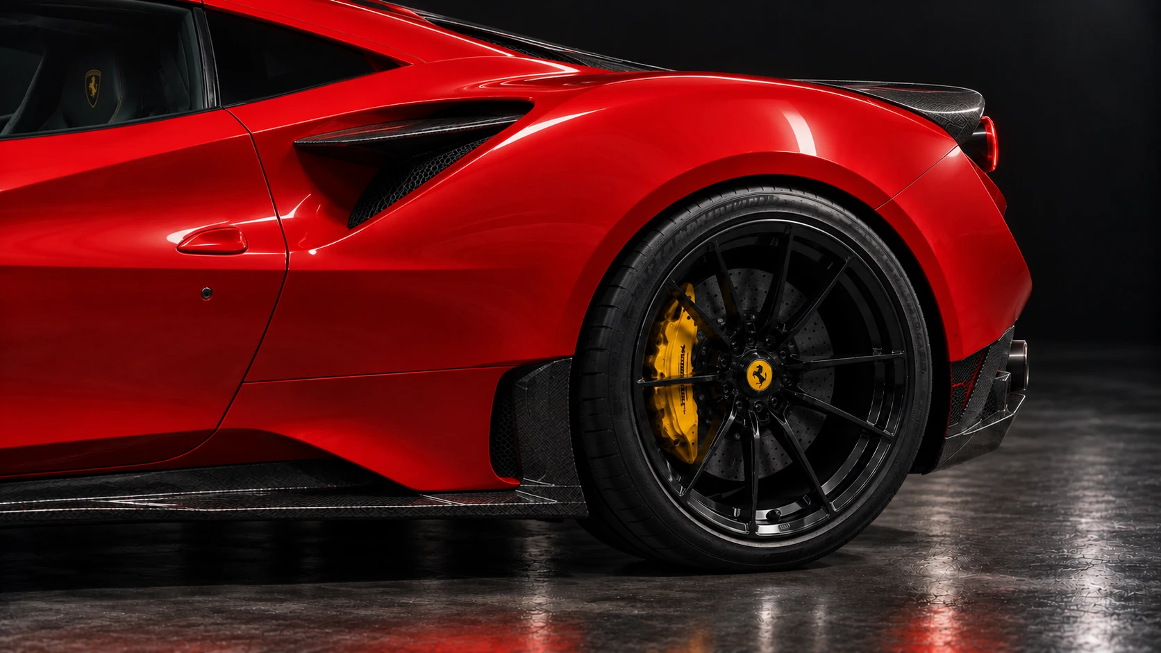 Red Ferrari F8 Tributo with NOVITEC N-LARGO bodywork: Rear wheel & body