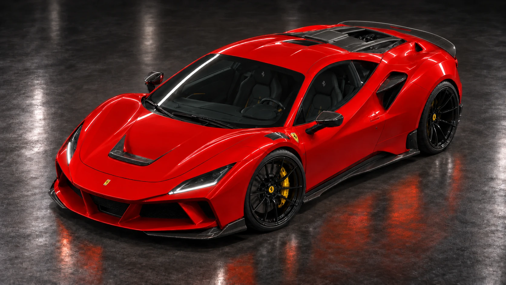 Red Ferrari F8 Tributo with NOVITEC N-LARGO bodywork: Elevated front three-quarter