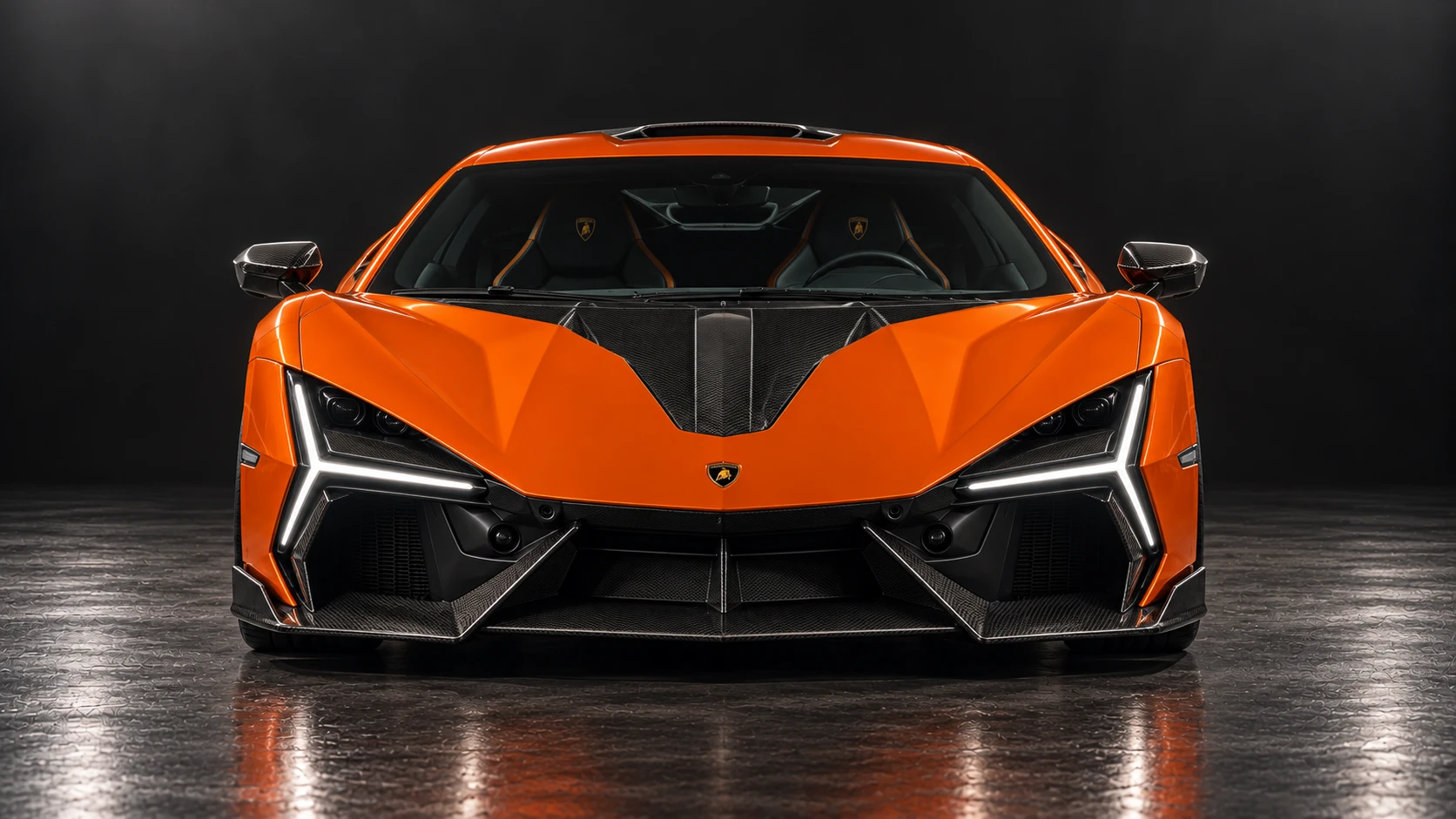 Orange Lamborghini Revuelto with NOVITEC carbon aero and Valvetronic exhaust: Straight front